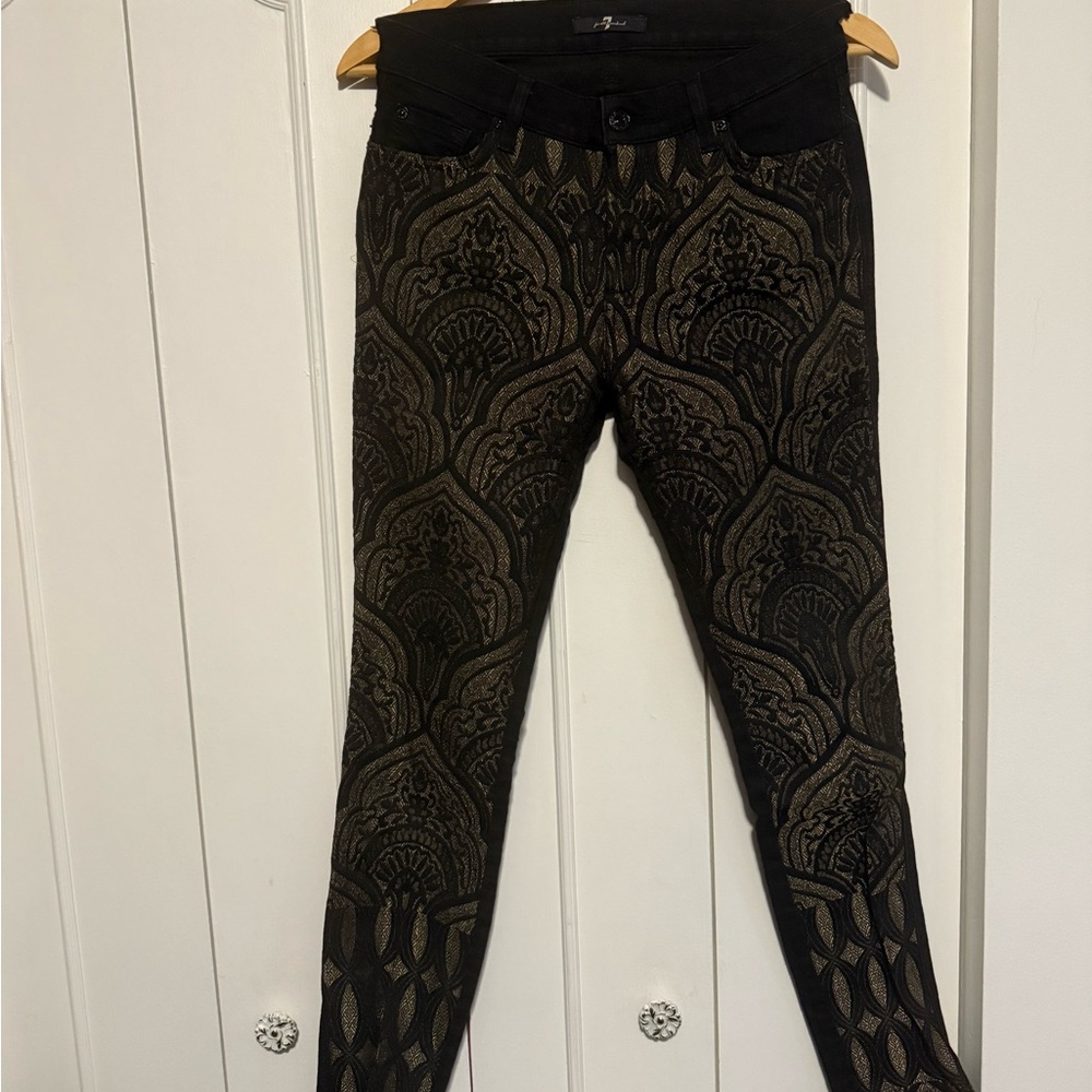 7 For All Mankind Black and Gold Skinny Jeans